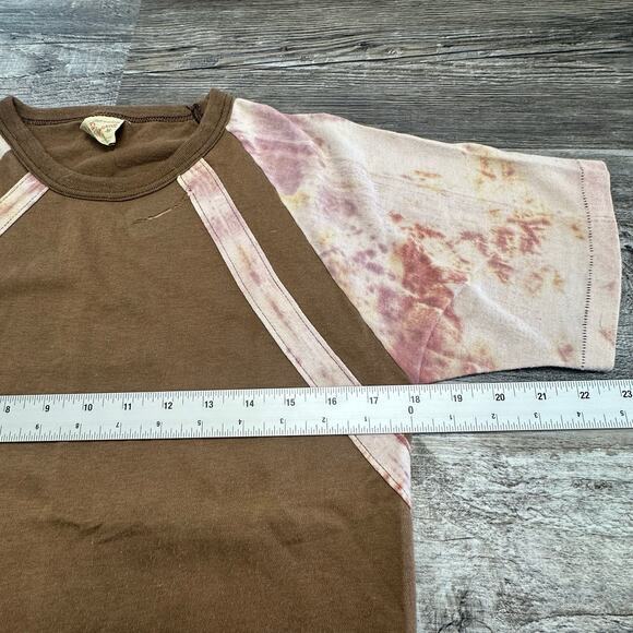 True Vintage 60s 70s Fruit of the Loom 5 Fingers Tan‎ Pink Mens M Ringer T-shirt - Picture 6 of 8